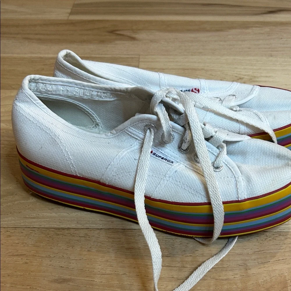 Superga women's size 37.5 rainbow platform sneakers